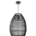 PACO HOME Pendelleuchte "VIHMA", Rattan Pendellampe Korb Esstischlampe Natürlich LED Boho Rustikal E27, Lampen, schwarz, Ø 30cm H: 40cm