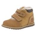 Klettboot TIMBERLAND "POKEY PINE MID WARM LINED HOOK & LOOP BOOT", Damen, Gr. 25, gelb (wheat), Leder, sportlich, Schuhe, Winterstiefel, Winterboots, Snowboots, Winterschuhe, gefüttert