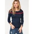 Streifenpullover AJC, Damen, Gr. 40/42 (M), bunt (marine, indigo, pink), Feinstrick, Obermaterial: 50% Baumwolle, 50% Polyacryl, gestreift, mehrfarbig, casual, sehr figurbetont, Rundhals, Langarm Rippbündchen, Pullover Pullover Rundhalspullover, mit modischen Kontraststreifen