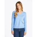 V-Ausschnitt-Pullover TOMMY HILFIGER Gr. L (40), blau (vessel blau) Damen Pullover mit Logo-Stickerei