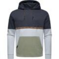 Hoodie RAGWEAR "Blocky Hoody" Gr. L (52), blau (navy) Herren Sweatshirts Sportlicher Kapuzenpullover mit Blockstreifen