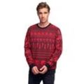 Sweatshirt RUSTY NEAL, Herren, Gr. L, rot (rot, schwarz), 76% Polyester, 22% Viskose, 2% Elasthan, mehrfarbig, casual, Rundhals, Langarm, Sweatshirts, mit extravagantem Muster