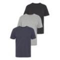 T-Shirt MAN'S WORLD, Herren, Gr. 40/42 (XS), schwarz (grau, marine, schwarz), Single Jersey, Obermaterial: 100% Baumwolle, unifarben, Basic, normal, Rundhals, Kurzarm normaler Saum, Shirts, Kurzarm, unifarben, Rundhals, aus Baumwolle, im 3er-Pack