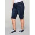 Jeansbermudas SHEEGO "Große Größen", Damen, Gr. 44, Normalgrößen, blau (dunkelblau denim), Obermaterial: 98% Baumwolle, 2% Elasthan, unifarben, casual, kurz, Jeans 5-Pocket-Jeans