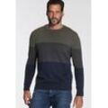 Rundhalspullover MAN'S WORLD, Herren, Gr. XXL (60/62), bunt (oliv dunkelblau), Strick, Obermaterial: 50% Baumwolle, 50% Polyacryl, colorblocking, casual, normal, Rundhals, Pullover, mit Blockstreifen, Topseller