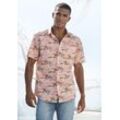 Hawaiihemd BEACHTIME "Regular fit", Herren, Gr. S (37/38), N-Gr, rosa (rosa, bedruckt), Web, Obermaterial: 100% Baumwolle, gemustert, casual, regular fit, ohne Ausschnitt, Kurzarm abgesteppte Kante, Hemden, Kurzarm, Freizeithemd mit Palmenprint, reine Baumwolle