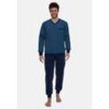 Pyjama GÖTZBURG, Herren, Gr. 50, blau (blau, mittel, allover), Single Jersey, Obermaterial: 100% Baumwolle, bedruckt, casual, bequem lang, V-Ausschnitt, Langarm Bündchen, Homewear-Sets, mit praktischer Brusttasche