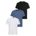 T-Shirt MAN'S WORLD, Herren, Gr. 48/50 (M), blau (weiß, jeansblau, schwarz), Single Jersey, Obermaterial: 100% Baumwolle, unifarben, Basic, normal, Rundhals, Kurzarm normaler Saum, Shirts, Kurzarm, unifarben, Rundhals, aus Baumwolle, im 3er-Pack