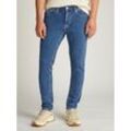 Tapered-fit-Jeans TOMMY JEANS, Herren, Gr. 30, Länge 32, blau (denim medium), Denim/Jeans, Obermaterial: 98% Baumwolle, 2% Elasthan, unifarben, casual, slim fit lang, Jeans, mit Logostickereien