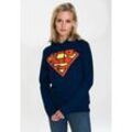 Kapuzensweatshirt LOGOSHIRT "DC - Superman Logo" Gr. S, blau (dunkelblau) Damen Sweatshirts mit Superhelden-Print