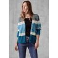 Cardigan CECIL Gr. L (42), blau (celestial aqua blau), Damen, 62% Baumwolle, 28% Polyacryl, 10% Nylon, gestreift, Strickjacken, mit V-Ausschnitt