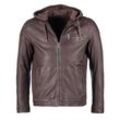 Lederjacke MUSTANG "31023163", Herren, Gr. L, braun (schwarz braun), Obermaterial: 100% Schafsleder/ Futter: 60% Baumwolle, 40% Polyester / Ärmelfutter: 100% Polyester / Kapuze: 55% Baumwolle, 45% Polyester/ Taschenfutter: 100% Baumwolle, ohne Bündchen, Jacken