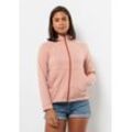 Kapuzenfleecejacke JACK WOLFSKIN "FERNWEH HOODED JKT W", Damen, Gr. L (42/44), rosa (rose, dawn), OBERSTOFF: 97% POLYESTER, 3% ELASTHAN; Futter: 100% POLYESTER, Jacken