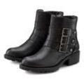 Bikerboots LASCANA Gr. 36, schwarz, Damen, Obermaterial: 100% Lederimitat. Futter: 100% Textilmaterial. Decksohle: 100% Lederimitat. Laufsohle: 100% Synthetik, unifarben, vintage, Schuhe, mit robuster Sohle,Zierschnallen,Winterstiefelette, Ankle Boots, VEGAN