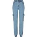 Stoffhose URBAN CLASSICS "Urban Classics Damen Ladies Organic Stretch Denim Cargo Pants", Damen, Gr. 29, Normalgrößen, blau (cleanblau bleached), 50% Baumwolle (Bio), 48% Baumwolle, 2% Elasthan, unifarben, loose fit, Hosen