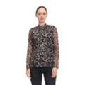 Kurzarmshirt BETTY & CO "Betty Co Leicht transparentes Shirt mit Stehkragen" Gr. S, beige (nature, schwarz) Damen Shirts Druck