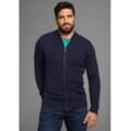 Jacquardstrickjacke H.I.S "Bis Größe 5 XL", Herren, Gr. L (52/54), blau (marine), Strick, Obermaterial: 50% Baumwolle, 50% Polyacryl, casual, Basic schmal, Langarm Rippstrickbündchen, Strickjacken, mit Reißverschluss - NEUE KOLLEKTION