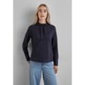 Langarmshirt STREET ONE, Damen, Gr. 34, blau (night sky blau), Stoff, 68% Polyester, 31% Viskose, 1% Elasthan, unifarben, casual, normal normal, ohne Ausschnitt, Langarm Bündchen, Shirts, mit Tunnelzugband am Kragen