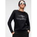 Sweatshirt KANGAROOS Gr. 32/34 (XS), schwarz Damen Sweatshirts Langarm, figurumspielender Schnitt, mit Print, Rundhalsausschnitt