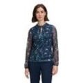 Kurzarmshirt BETTY & CO "Betty & Co Blusenshirt mit gekräuseltem Ausschnitt", Damen, Gr. L, blau (dunkelblau, petrol), Obermaterial: 95% Polyester, 5% Elasthan. Futter: 95% Viskose, 5% Elasthan., feminin, gerade normal, Rundhals, Langarm, Shirts, Druck