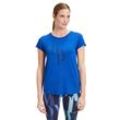 Kurzarmshirt BETTY BARCLAY "Betty Barclay Rundhals-Shirt mit Raffung", Damen, Gr. L, blau (blau, schwarz), Jersey, Obermaterial: 96% Viskose, 4% Elasthan., sportlich, figurumspielend normal, Kurzarm, Shirts, Druck