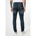 Slim-fit-Jeans STREET ONE MEN, Herren, Gr. 30, Länge 32, blau (schwarz indigo random wash), Web, 97% Baumwolle, 3% Elasthan, unifarben, casual, knöchellang, Jeans, Middle Waist