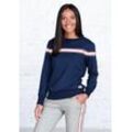 Sweatshirt H.I.S Gr. 32/34, blau (marine), Damen, Steppware, Obermaterial: 77% Baumwolle, 20% Polyester, 3% Elasthan, unifarben, kontrastfarbene Details, Sweatshirts, mit gestreiftem Tape, Loungewear, Loungeanzug