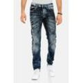 Tapered-fit-Jeans CIPO & BAXX "Jeans", Herren, Gr. 30, Länge 34, blau, 98% Baumwolle;2% Elasthan, unifarben, Basic, gerade, unten schmal lang, Jeans, mit cooler Waschung und Ziernähten, CD-286