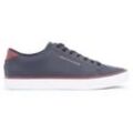 Sneaker TOMMY HILFIGER "TH HI VULC CORE LOW LEATHER ESS", Herren, Gr. 40, blau (dunkelblau), Leder, Lederimitat, kontrastfarbene Details, sportlich, Schuhe, Freizeitschuh, Halbschuh, Schnürschuh mit Ziernähten an der Ferse