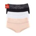 Panty VIVANCE, Damen, Gr. 32/34, beige (beige, schwarz, weiß), Single Jersey, Obermaterial: 95% Baumwolle, 5% Elasthan. Spitze: 93% Polyamid, 7% Elasthan (LYCRA), körpernah, Unterhosen, aus elastischer Baumwolle mit floraler Spitze