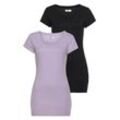 T-Shirt FLASHLIGHTS, Damen, Gr. 40/42 (M), lila (flieder, schwarz), Feinripp, Obermaterial: 100% Baumwolle, Basic, sehr figurbetont Po-bedeckend, Rundhals, Kurzarm, Shirts, figurbetonter Schnitt, unifarben, Rundhalsausschnitt