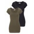 T-Shirt FLASHLIGHTS Gr. 48/50 (XL), grün (khaki, schwarz) Damen Shirts figurbetonter Schnitt, unifarben, Rundhalsausschnitt