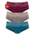 Slip VIVANCE, Damen, Gr. 36/38, bunt (taupe, petrol, bordeaux), Single Jersey, Obermaterial: 95% Baumwolle, 5% Elasthan. Spitze: 93% Polyamid, 7% Elasthan (LYCRA), unifarben, bequem, Unterhosen, aus elastischer Baumwolle mit floraler Spitze