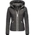 Steppjacke NAVAHOO "Kimuk Prc", Damen, Gr. L (40), grau, Oberstoff: 100% Nylon, Futter: 100% Polyester, Wattierung: 100% Polyester, Ärmelfutter: 100% Polyester, casual, figurbetont hüftlang, Langarm Ärmel ohne Ärmelschlitz Rippstrickbündchen kontrastfarben, Jacken, leichte Übergangsjacke mit Kapuze