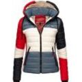 Steppjacke NAVAHOO "Lulana Multikulti", Damen, Gr. S (36), blau, Oberstoff: 100% Nylon, Futter: 100% Polyester, Wattierung: 100% Polyester, Ärmelfutter: 100% Polyester, colorblocking, modisch, figurbetont hüftlang, Langarm Ärmel ohne Ärmelschlitz Rippstrickbündchen kontrastfarben, Jacken, leichte Übergangsjacke mit Kapuze im Colourblocking Stil