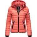 Steppjacke NAVAHOO "Lulana", Damen, Gr. S (36), orange (koralle), Oberstoff: 100% Nylon, Futter: 100% Polyester, Wattierung: 100% Polyester, Ärmelfutter: 100% Polyester, casual, figurbetont hüftlang, Langarm Ärmel ohne Ärmelschlitz Rippstrickbündchen kontrastfarben, Jacken, leichte Übergangsjacke mit Kapuze