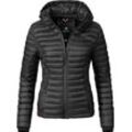 Steppjacke MARIKOO "Samtpfote", Damen, Gr. L (40), schwarz, Oberstoff: 100% Nylon, Futter: 100% Polyester, Wattierung: 100% Polyester, casual, figurbetont hüftlang, hoch geschlossener Ausschnitt, Langarm Ärmel ohne Ärmelschlitz Rippstrickbündchen kontrastfarben, Jacken, ultraleichte Übergangsjacke mit Kapuze