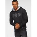 Kapuzensweatshirt BRUNO BANANI Gr. L (52/54), schwarz Herren Sweatshirts schmale Passform, bedrucktes Design, aus Baumwollmischung