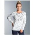 Schlafanzug TRIGEMA "TRIGEMA Langarmshirt mit Katzenmotiv" Gr. XXL, weiß Damen Homewear-Sets