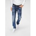 Straight-Jeans CIPO & BAXX "Red Dot", Herren, Gr. 33, Länge 34, blau (blau used), Denim/Jeans, Obermaterial: 98% Baumwolle, 2% Elasthan, Abriebeffekte, modisch, normal, Jeans