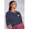 Sweatshirt BUFFALO Gr. 32/34, blau (marine), Damen, Obermaterial: 60% Baumwolle, 40% Polyester, bedruckt, unifarben mit Farbeinsatz, Sweatshirts, mit Kontrast-Rippbündchen und Druck, Loungeanzug