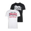 T-Shirt LONSDALE "COLLESSIE", Herren, Gr. 4XL (68/70), schwarz-weiß (weiß, schwarz), Single Jersey, Obermaterial: 60% Baumwolle, 40% Polyester, sportlich, Rundhals, Kurzarm, Shirts