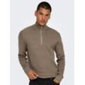 Strickpullover ONLY & SONS "ONSPHIL REG 12 STRUC HALF ZIP KNIT NOOS", Herren, Gr. L, beige (desert taupe), Strick, Obermaterial: 80% Baumwolle, 20% Nylon, unifarben, Basic, regular fit normal, Langarm, Pullover