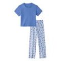 Pyjama BUFFALO, Kinder, Gr. 122/128, blau (blau, gemustert), Jersey, Obermaterial: 100% Baumwolle, bedruckt, lang, Rundhals, Kurzarm abgesteppte Kante, Homewear-Sets, Hose in weiter Form mit Lollis bedruckt