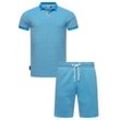 Poloshirt RAGWEAR "Set Porpi" Gr. L (52), blau (hellblau), Herren, Material: 50% Baumwolle, 50% Polyester, Shirts, Modisches Herren Set aus Hemd und kurzer Hose