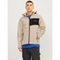 Softshelljacke JACK & JONES "JJTAYLOR SOFTSHELL JACKET", Herren, Gr. L, gelb (moonbeam), Web, Obermaterial: 100% Polyester, unifarben mit Farbeinsatz, modisch, normal, Langarm gerader Abschluss, Jacken