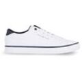 Sneaker TOMMY HILFIGER "TH HI VULC CORE LOW LEATHER ESS", Herren, Gr. 40, bunt (weiß, dunkelblau), Leder, Lederimitat, sportlich, Schuhe, Freizeitschuh, Halbschuh, Schnürschuh mit Ziernähten an der Ferse