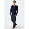 Pyjama SCHIESSER ""Ebony"" Gr. 110, blau (800, blau), Herren, Single Jersey, Obermaterial: 100% Baumwolle, unifarben, Homewear-Sets, mit rundem Halsausschnitt