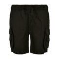 Cargohose URBAN CLASSICS "Urban Classics Herren Boys Double Pocket Cargo Shorts" Gr. 110/116, Normalgrößen, schwarz, Jungen, 100% Baumwolle, unifarben, Hosen