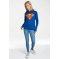 Kapuzensweatshirt LOGOSHIRT "DC - Superman Logo" Gr. L, blau, Damen, 80% Baumwolle, 20% Polyester, unifarben, Sweatshirts, mit Superhelden-Print